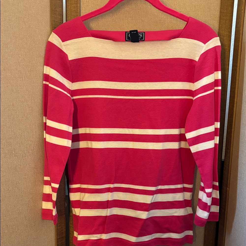 Chaps Pink and white Striped top small petite